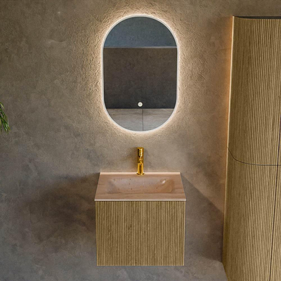 MONDIAZ KURVE-DLUX Meuble de salle de bains 50cm couleur Dusk avec 1 tiroir et 0 porte. Lavabo GRUNNE Central 1 trou de robinet Saba.