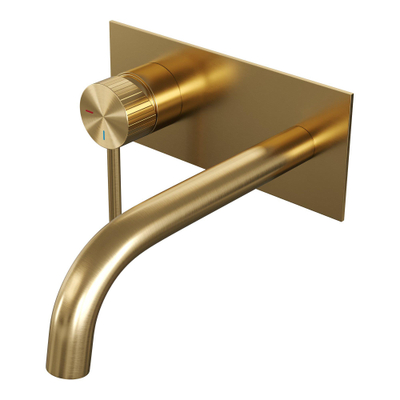 BRAUER Stripe Inbouw Wastafelmengkraan - gebogen uitloop en afdekplaat - model A2 - goud geborsteld PVD