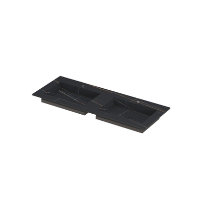 INK Post wastafel - 120x45x1cm - 2 wasbakken - 2 kraangaten - keramiek Lauren black mat