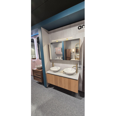 Saniclass Holz Base Badkameronderkast eiken - 120cm + topblad en waskommen en 2 kranen goud en afvoerplug , spiegelkast SHOWROOMMODEL
