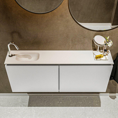 MONDIAZ TURE Toiletmeubel 120x23x50cm met 1 kraangaten 2 deuren talc mat Wastafel Eden links Solid Surface Wit