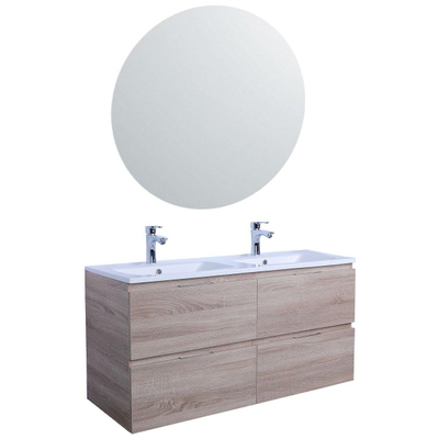 Adema Looks Meuble salle de bains 120x45.5x58cm avec trop-plein et miroir rond bois