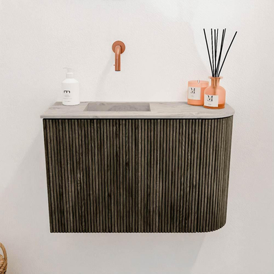 Mondiaz JOYA-DLUX 61.6cm toiletmeubel - ronding rechts kleur Shadow - Wastafel FAYE positie Links Zonder kraangat kleur Glace.