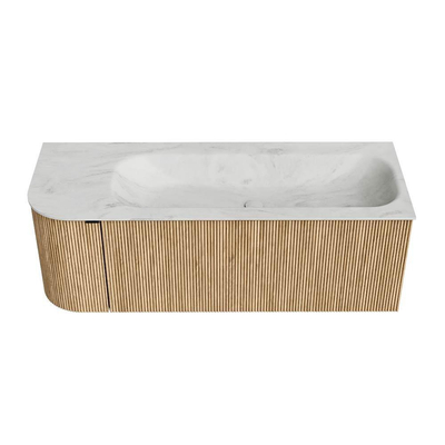 MONDIAZ KURVE-DLUX 125cm badmeubel met module 25 L kleur Oak met 1 lade en 1 deur. Wastafel BIG MEDIUM rechts zonder kraangat kleur Opalo.