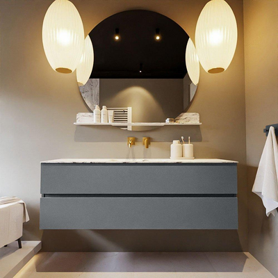 Mondiaz VICA-DLUX Ensemble de meuble de salle de bain - 150cm - meuble sous-vasque plata - 2 tiroirs - lavabo encastrée cloud milieu - sans trous de robinet - version haute de 60cm - glace