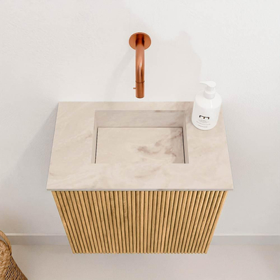 Mondiaz JOYA-DLUX 40cm toiletmeubel - kleur Oak - Wastafel FAYE positie Midden Zonder kraangat kleur Frappe.