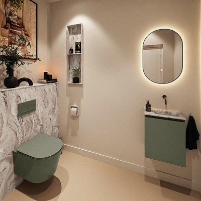 MONDIAZ TURE-DLUX Meuble toilette - 40cm - Army - EDEN - vasque Glace - position droite - sans trou de robinet