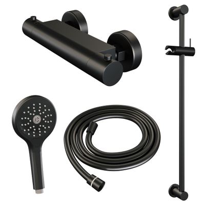 Brauer Black Edition Douchekraan opbouw - glijstang - 1 functie - 2 gladde knoppen - handdouche rond 3 standen - mat zwart