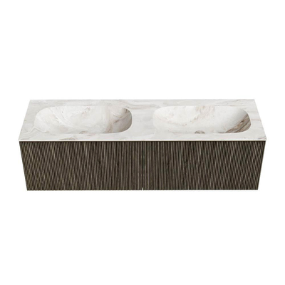 Mondiaz KURVE-DLUX Badkamermeubelset - 150x46x40cm - 2 lade - wastafel solid surface - dubbel - 2 kraangaten - Shadow