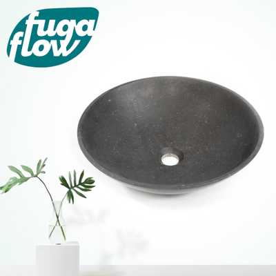 FugaFlow Efficiente Arredo Waskom 42x42x12cm - rond - natuursteen basalt Gepolijst zwart