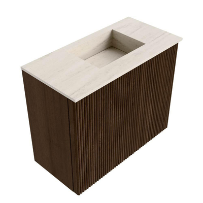 Mondiaz JOYA-DLUX 50cm toiletmeubel - kleur Walnut - Wastafel FAYE positie Rechts Zonder kraangat kleur Meli.