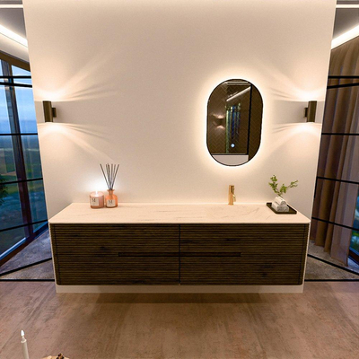 Mondiaz CIRO-DLUX Badkamermeubelset - 190x45x50cm - Solid surface wastafel Meli - 1 wasbak Rechts - 1 kraangat - 4 lades - Shadow