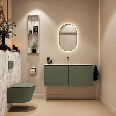 MONDIAZ TURE-DLUX meuble WC 120 cm Army. Lavabo EDEN Glace position milieu. Sans trou de robinet.