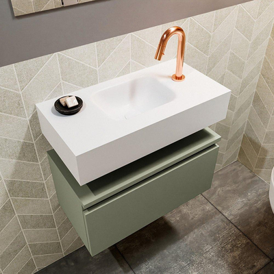 MONDIAZ ANDOR Toiletmeubel - 60x30x30cm - 1 kraangat - 1 lades - army mat - wasbak midden - Solid surface - Wit