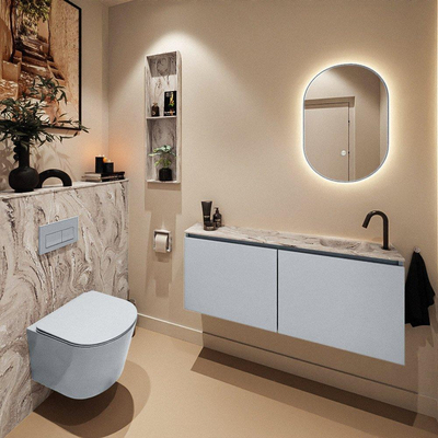 MONDIAZ TURE-DLUX Meuble de toilettes 120 cm Clay. Lavabo EDEN Glace position droite. Avec 1 trou de robinet.