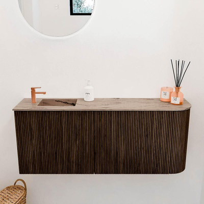 Mondiaz JOYA-DLUX 101.6cm toiletmeubel - ronding rechts kleur Walnut - Wastafel FAYE positie Links 1 kraangat kleur Arena.
