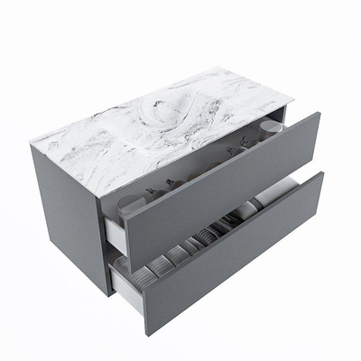 MONDIAZ VICA-DLUX Ensemble de meubles de salle de bains - 100cm - meuble bas plata - 2 tiroirs - lavabo encastré cloud central - sans trous de robinet - version haute 60cm - glace