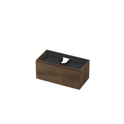 INK Wastafelonderkast - 90x45x40cm - 1 lade - greeploos - met houten keerlijst - MDF - Chocolate