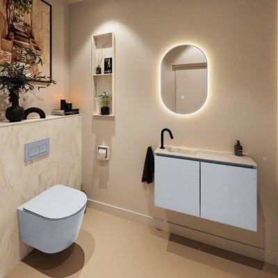 MONDIAZ TURE-DLUX Meuble toilette - 80cm - Clay - EDEN - vasque Ostra - position gauche - 1 trou de robinet