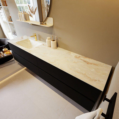 MONDIAZ VICA-DLUX Ensemble meuble de salle de bains - 200cm - meuble bas Urban - 4 tiroirs - lavabo encastré Cloud à gauche - 1 trou de robinet - version haute 60cm - Frappe