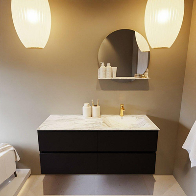 Mondiaz VICA-DLUX ensemble de meuble de salle de bain - 120cm - meuble sous-vasque urbain - 4 tiroirs - lavabo encastré nuage droite - 1 trou de robinet - version haute de 60cm - glace