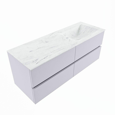 Mondiaz VICA-DLUX ensemble de meuble de salle de bain - 130cm - meuble sous-vasque cale - 4 tiroirs - lavabo encastré cloud droite - sans trous de robinet - version haute de 60cm - opalo