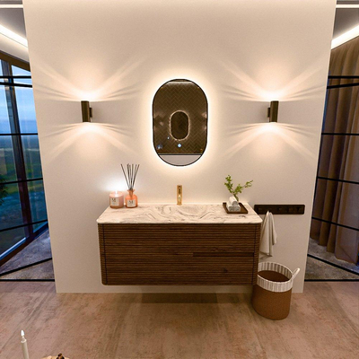 Mondiaz CIRO-DLUX Badkamermeubelset - 120x45x50cm - Solid surface wastafel Glace - 1 wasbak Midden - 1 kraangat - 2 lades - Dusk