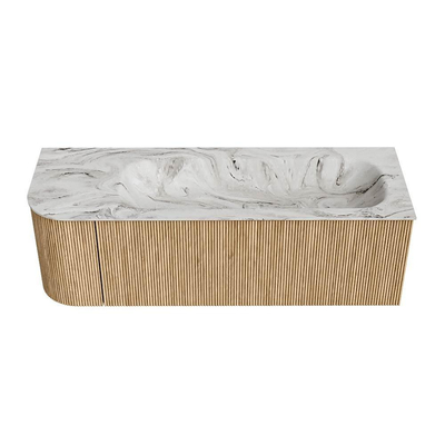 MONDIAZ KURVE-DLUX 135cm Meuble salle de bain avec module 25 G - couleur Oak - 1 tiroir - 1 porte - vasque BIG MEDIUM droite - 1 trou de robinet - couleur Glace