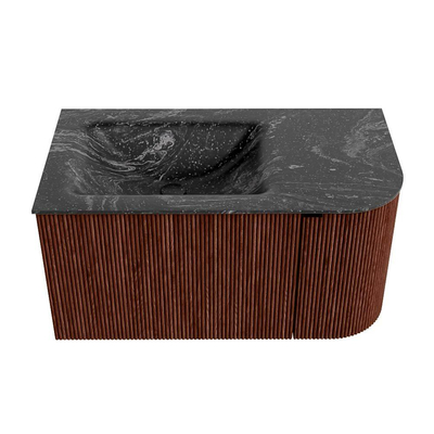 Mondiaz KURVE-DLUX Badkamermeubelset - 85x46x40cm - 1 lade - 1 deur - wastafel solid surface - links - 1 kraangat - Ruby