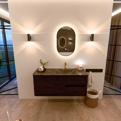 Mondiaz CIRO-DLUX Badkamermeubelset - 120x45x50cm - Solid surface wastafel Lava - 1 wasbak Rechts - 1 kraangat - 2 lades - Walnut