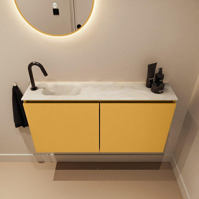 MONDIAZ TURE-DLUX 100cm meuble WC Ocher. EDEN lavabo Ostra position gauche. Avec 1 trou de robinet.