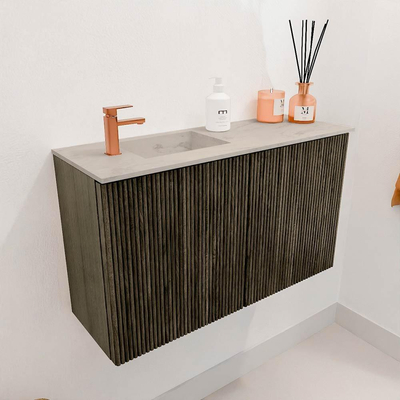 Mondiaz JOYA-DLUX 70cm toiletmeubel - kleur Shadow - Wastafel FAYE positie Links 1 kraangat kleur Opalo.