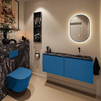 MONDIAZ TURE-DLUX meuble de toilettes 120 cm Jeans. Lavabo EDEN Lava position à droite. Sans trou de robinet.