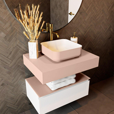 Mondiaz TOP 51 Vrijhangend Topblad - 70x51x12cm - geschikt voor waskom - Solid surface - Rosee