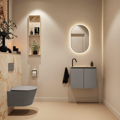 MONDIAZ TURE-DLUX Meuble toilette - 60cm - Smoke - EDEN - vasque Frappe - position gauche - 1 trou de robinet