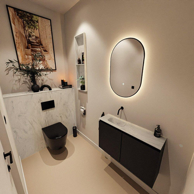 MONDIAZ TURE-DLUX Meuble toilette - 80cm - Urban - EDEN - vasque Opalo - position gauche - sans trou de robinet