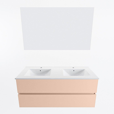 Mondiaz VICA ensemble de meuble de salle de bain - 120cm - meuble sous-vasque rosee - 2 tiroirs - lavabo denia double - 2 trous de robinet - couleur Blanc Brillant - miroir LED - version XL 60cm de haut