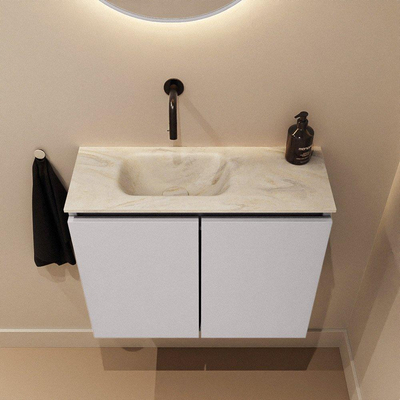 MONDIAZ TURE-DLUX Meuble toilette - 60cm - Cale - EDEN - vasque Ostra - position gauche - sans trou de robinet