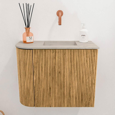 Mondiaz JOYA-DLUX 51.6cm toiletmeubel - ronding links kleur Oak - Wastafel FAYE positie Rechts Zonder kraangat kleur Opalo.