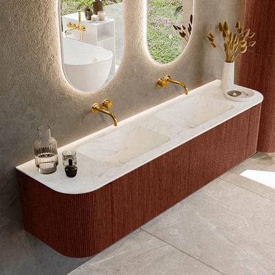 Mondiaz KURVE-DLUX Ensemble de meuble de salle de bains - 180x46x40cm - 2 tiroirs - 2 portes - vasque solid surface - double - sans trou de robinet - Ruby