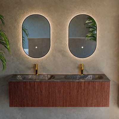 Mondiaz KURVE-DLUX Badkamermeubelset - 150x46x40cm - 2 lade - wastafel solid surface - dubbel - 2 kraangaten - Ruby