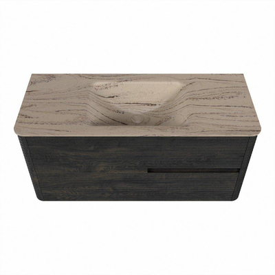 Mondiaz CIRO-DLUX Ensemble de meubles de salle de bains - 110x45x50cm - vasque solid surface Arena - 1 lavabo au milieu - sans trous de robinetterie - 2 tiroirs - Shadow