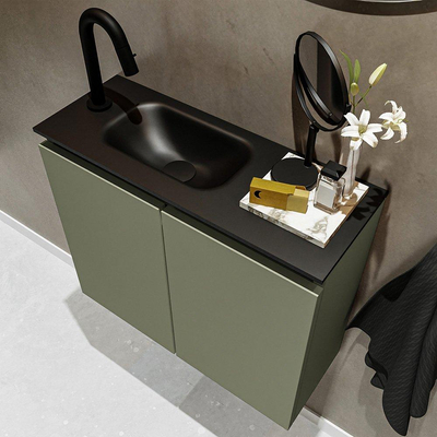 Mondiaz TURE Meuble lave-mains 60x23x50cm 1 trou de robinet 2 portes Army mat Lavabo Eden Gauche Solid Surface Noir