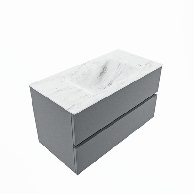 Mondiaz VICA-DLUX ensemble de meuble de salle de bain - 90cm - meuble sous-vasque plata - 2 tiroirs - lavabo encastrée cloud milieu - 1 trou de robinet - version haute de 60cm - opalo