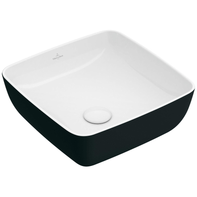 Villeroy & Boch Artis opzetwastafel vierkant - 41x41x12.5cm - zonder kraangat - zonder overloop - Coal Black (glans zwart)