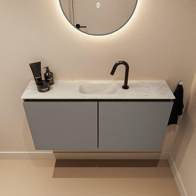 MONDIAZ TURE-DLUX Meuble toilette - 100cm - Smoke - EDEN - vasque Opalo - position centrale - 1 trou de robinet