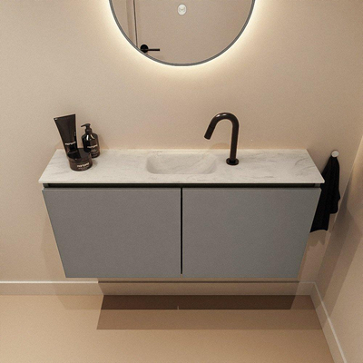 MONDIAZ TURE-DLUX meuble WC 100 cm Smoke. Lavabo EDEN Opalo position milieu. Avec 1 trou de robinet.