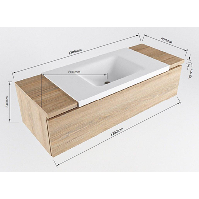 Ensemble de meuble de salle de bain Mondiaz BUKLA 120x45x34cm 0 trous de robinet lavabo centré solid surface Urban sans poignées 1 tiroir avec softclose Mélamine Marron foncé