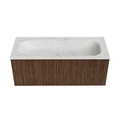 MONDIAZ KURVE-DLUX 110cm Meuble salle de bain - couleur Walnut - 1 tiroir - vasque BIG MEDIUM centre - sans trou de robinet - couleur Opalo