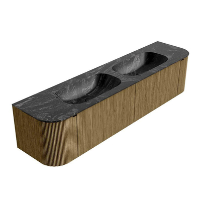 Mondiaz KURVE-DLUX Badkamermeubelset - 190x46x40cm - 2 lade - 2 deuren - wastafel solid surface - dubbel - 2 kraangaten - Dusk